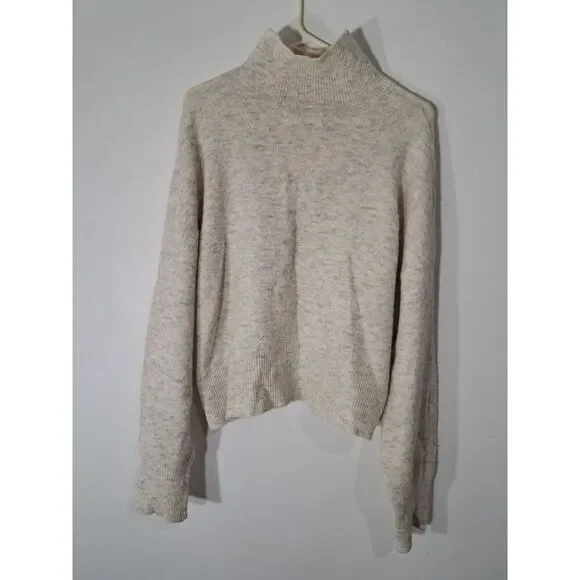 Womens medium sweater alpaca mockneck Samsoe Samsoe oatmeal slouchy boho beige - Picture 6 of 9